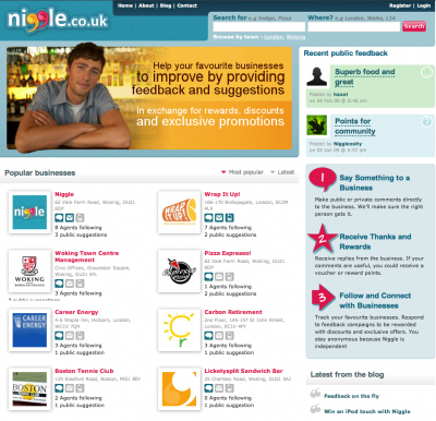 Screen shot of Niggle home page.