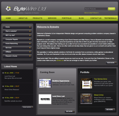 Screen shot of Bytewire home page