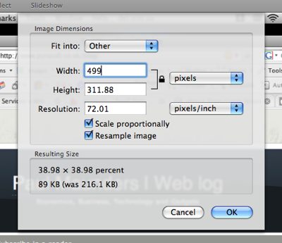 Screenshot of Preview Resize Options