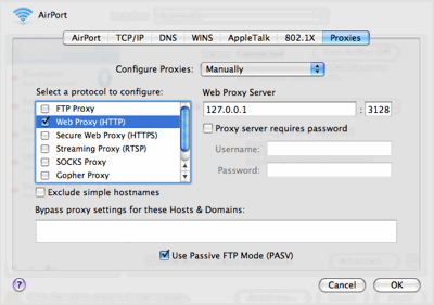 OS X Leopard Proxy Settings