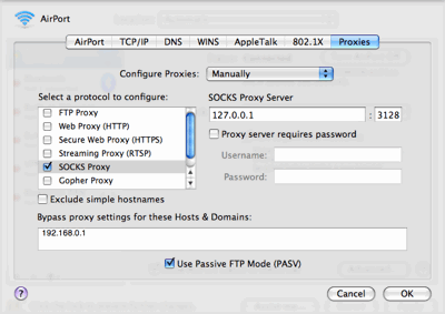OS X SOCKS Proxy Settings